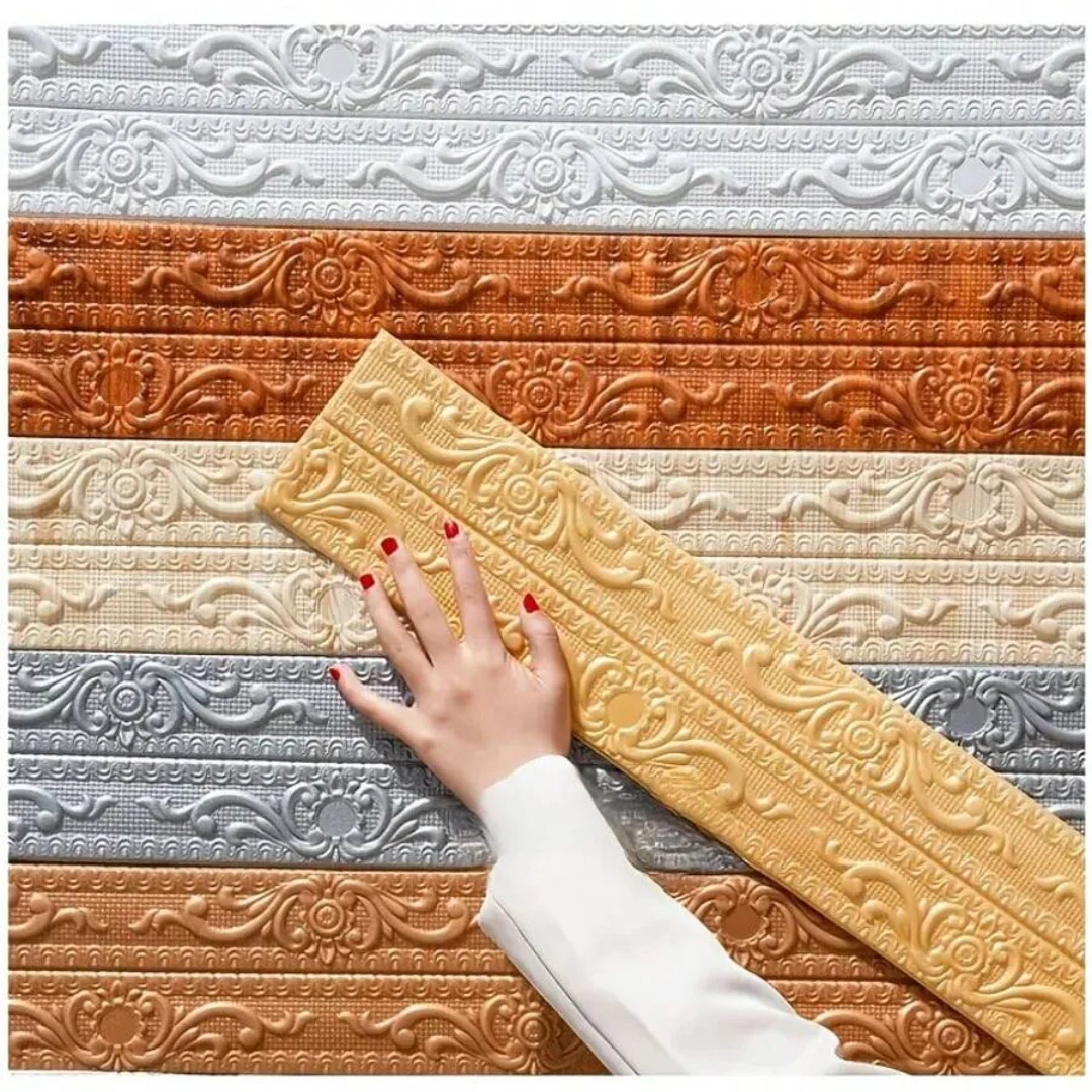 230X12CM ADHÉSIF MURAL Plinthe Bordure 3D Fleur Papier Peint Plafonnier DIY Doré EUR 16,92 - FR