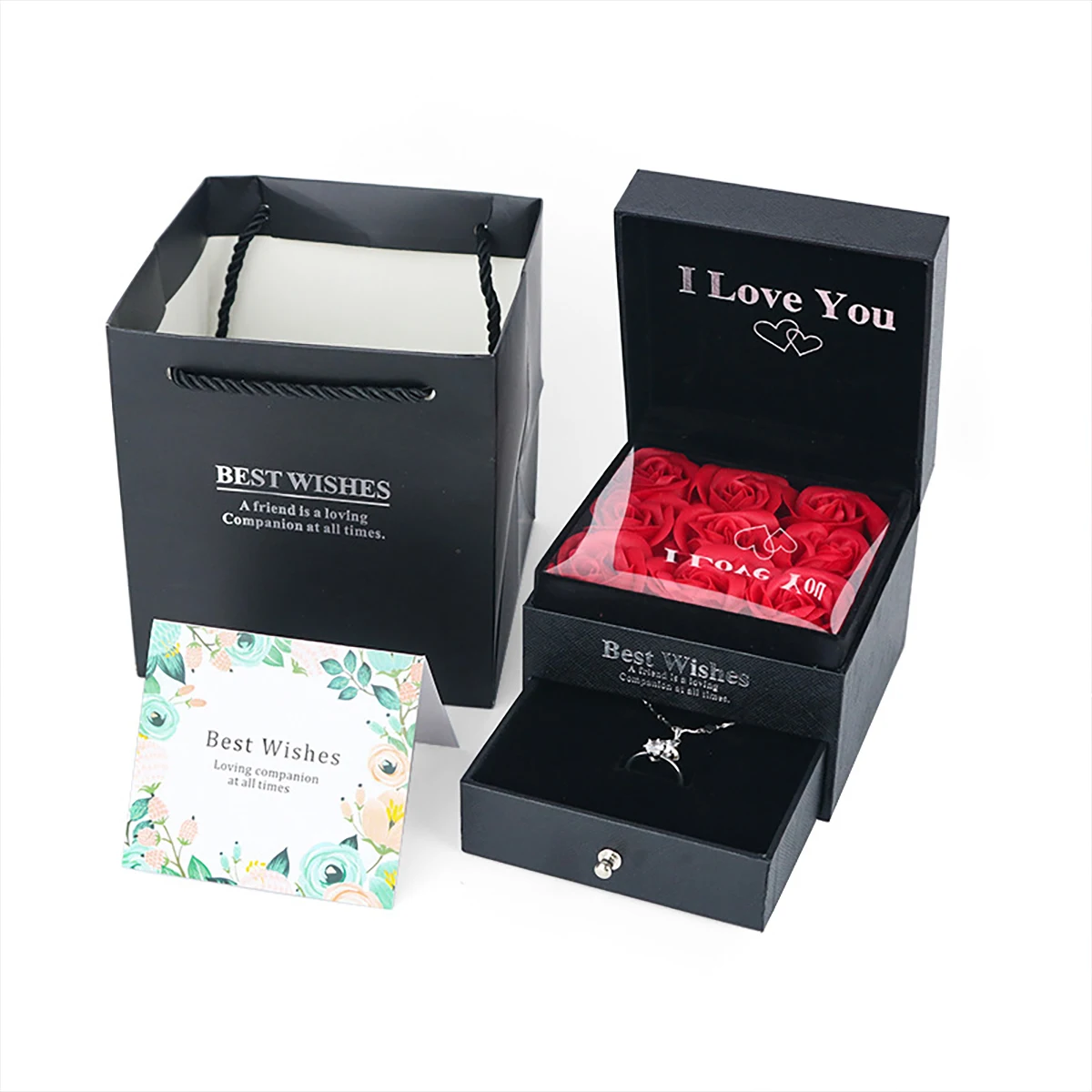 Caja de regalo para el Día de San Valentín, con 9 rosas de jabón, caja de almacenamiento de joyas y cosméticos de doble capa, puede contener lápiz labial, adecuada para empaques de regalo de boda, Año Nuevo, cajas de regalo para el Día de la Madre, cajas de regalo para fiestas navideñas y ocasiones románticas
