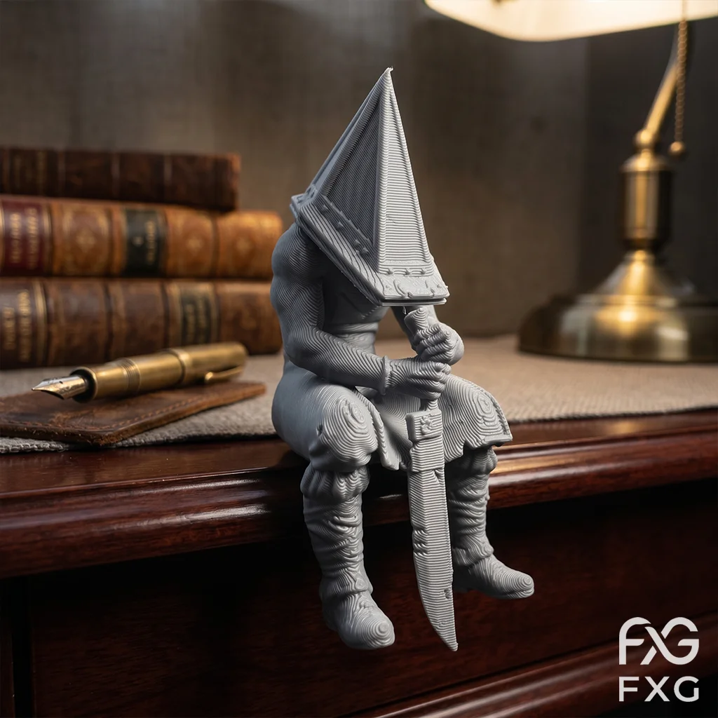 Pointed Pyramid Mask Blade Holding Sitting Figure Sculpture, Desk Decor, Gift for Gamers, Boyfriend Gift Idea, Christmas Gift, H