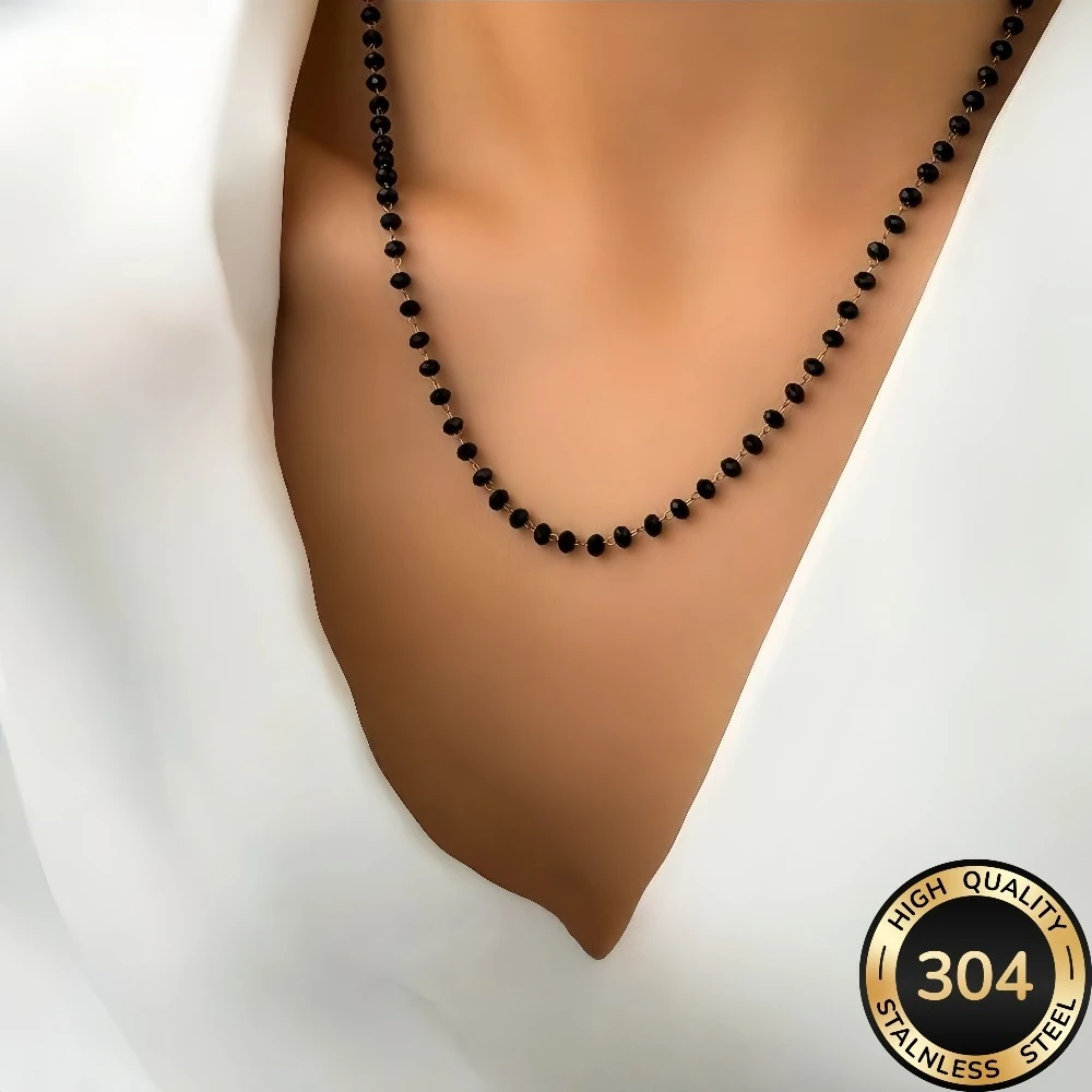 1 piece women's minimalist punk-style black bead necklace, suitable for daily wear or party wear, bohemian style, an exquisite g