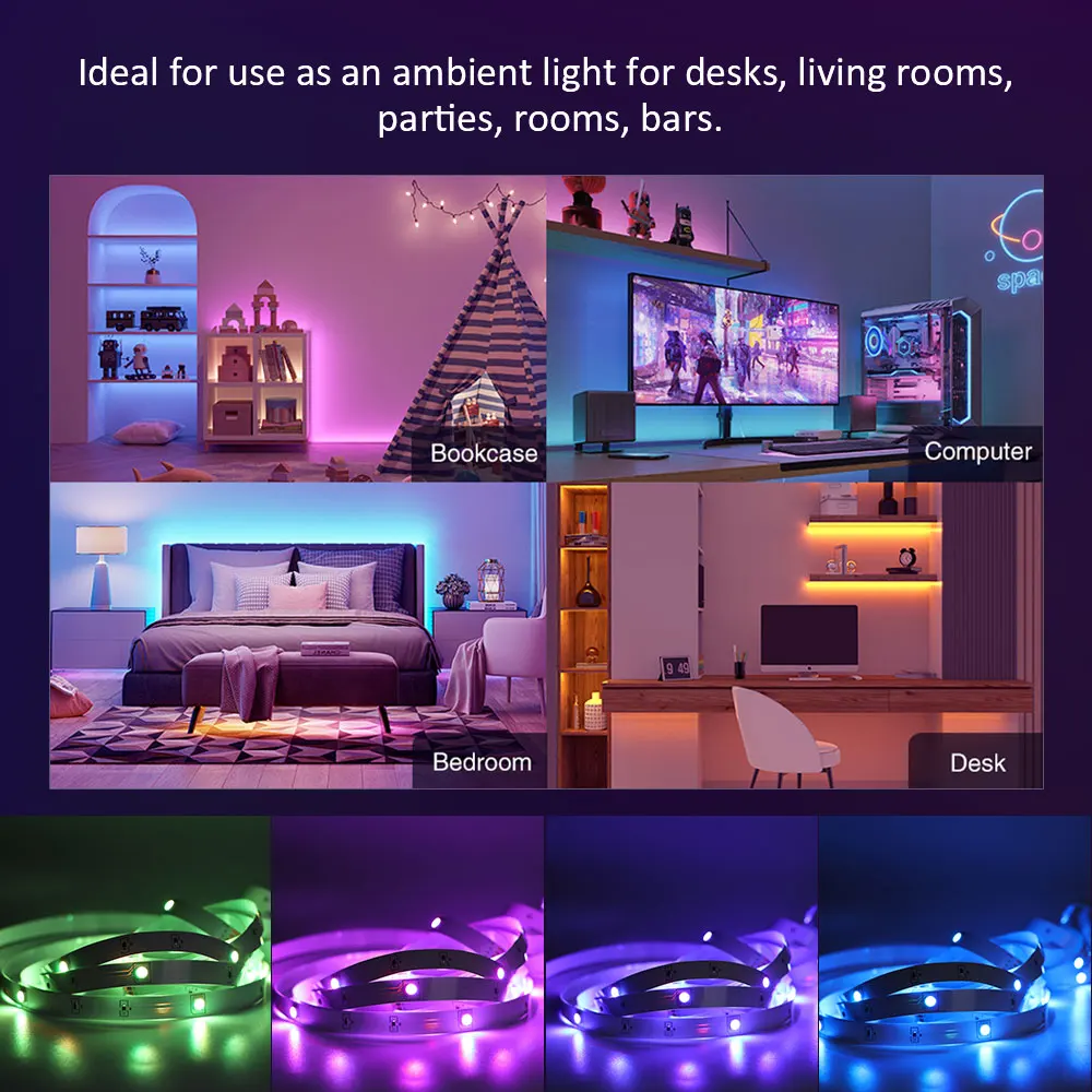 Luzes LED Strip com Smart App Controle Remoto, RGB Música Sync Cor Mudar, Decoração Home