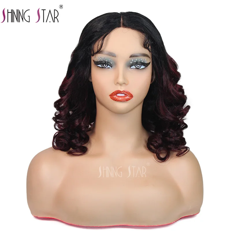 Wear And Go Glueless Human Hair Wig Pre Cut Ombre Burgundy Body Wave Curly 99J 4X4 Lace Closure Front Glueless Wig Ready To Wear