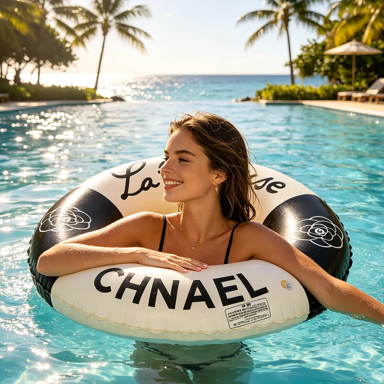 

1PC Black White Fashion Inflatable Swim Ring, Adult Pool Float, Floaties for Outdoor Beach Swimming Pool Party
