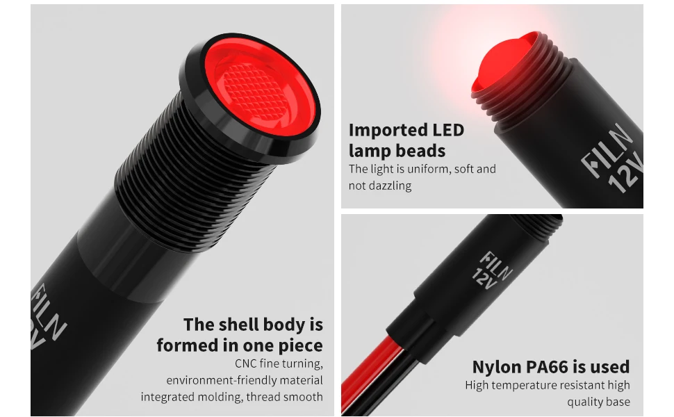 3 Stück 8mm Metall-LED-Anzeigeleuchte 12V 24V 110V 220V IP67 Wasserdichte Signallampe Flachkopf-Säulenwarnleuchte für Auto und Zuhause – Detail 5