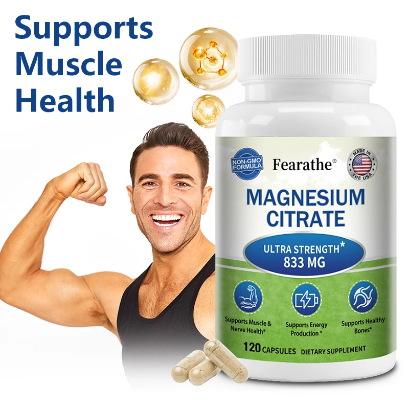 Magnesium Citrate Supplement - Maximum Strength Vegetarian, Supports Muscles, Heart, Bones, Energy, Nervous System, Joints