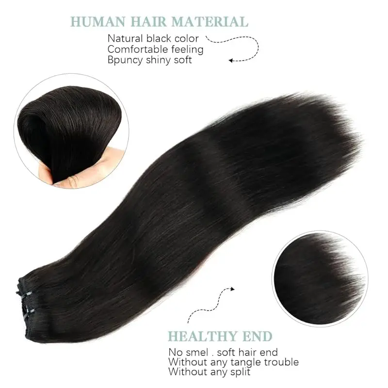 Grampo em extensões de cabelo para mulheres, penteado reto, cabelo humano real, cor #2, 5 clipes, 120g