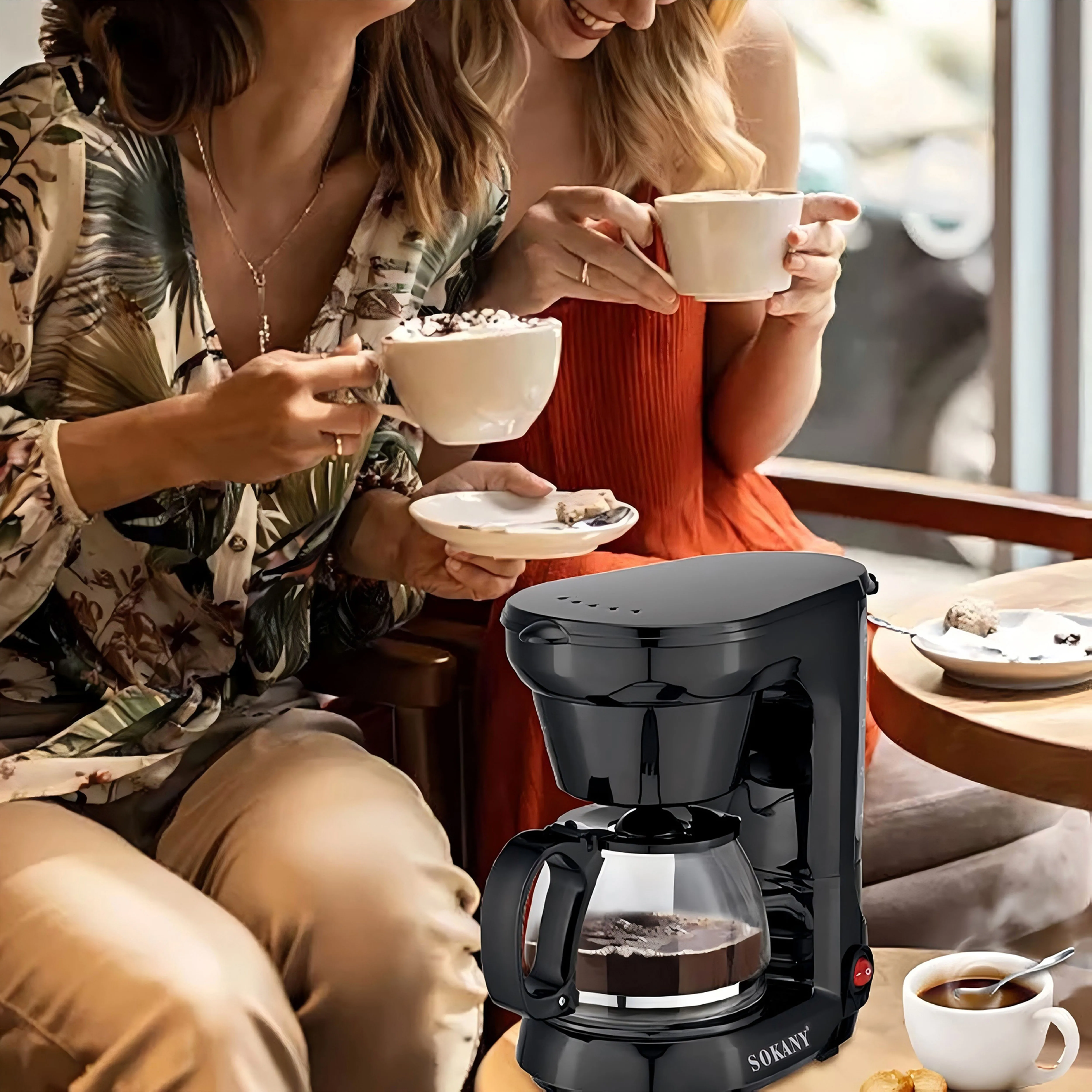 Small American Drip Coffee Maker, Small Office Coffee Maker, Tea and Coffee Pot 750Ml for 4 Cups