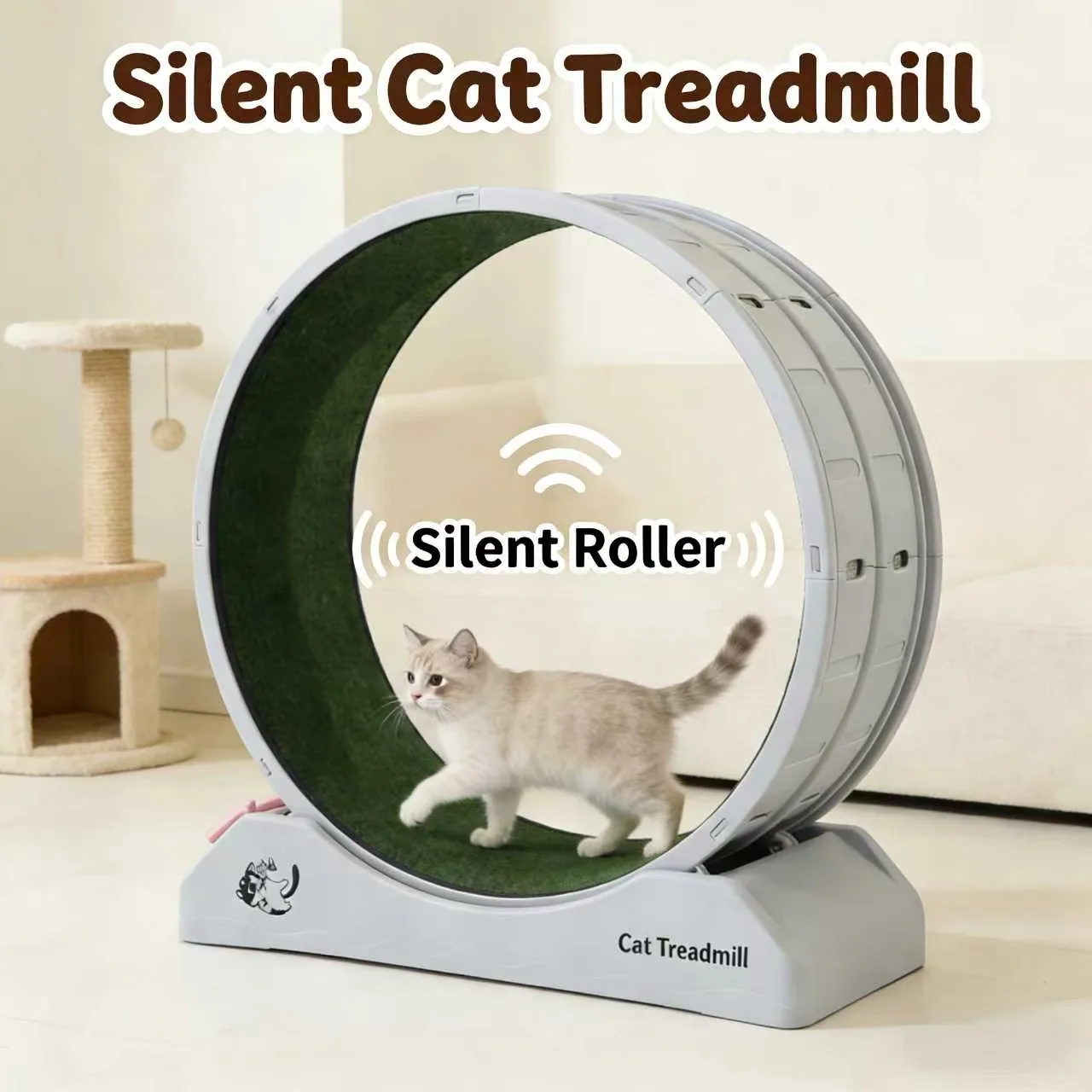 Tapis roulant silencieux pour animaux de compagnie, planche à gratter de fitness, jouet d'entraînement pour chat avec couverture amovible, rouleau silencieux, conception de protection pour chat