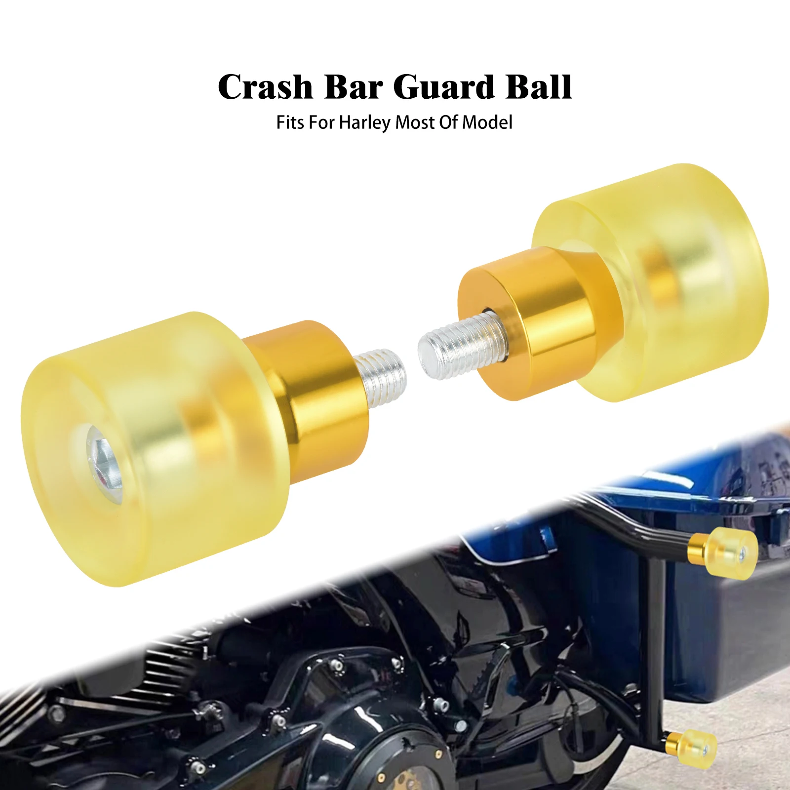 Motorcycle Yellow Gold Engine Protective Guard Crash Bars M12 End Ball Protector Universal Fit For Harley M12 Metric Thread