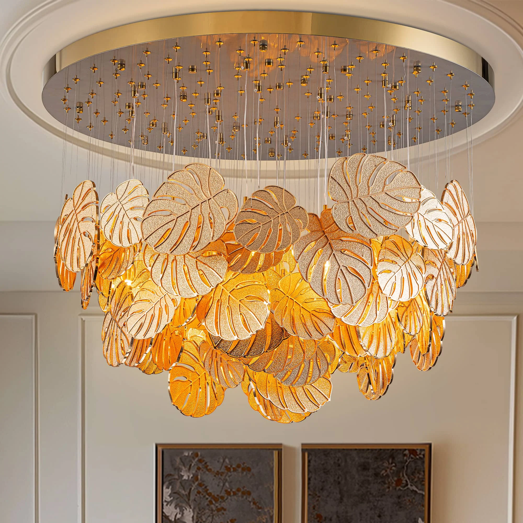 

LONGREE дизайнерская потолочная люстра на заказ, современный роскошный металлический лист с золотой отделкой, элегантный каскадный светильник