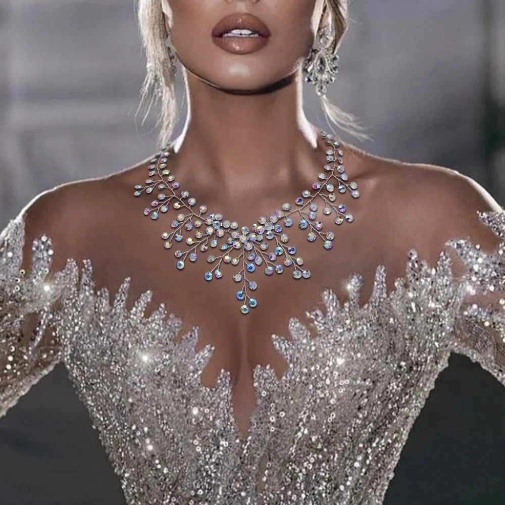YouLaPan HN01 błyszczący kryształowy naszyjnik dla nowożeńców panie kobiety obroża Choker łańcuszek wesele Diamante Rhinestone biżuteria dla panny młodej — zdjęcie 2