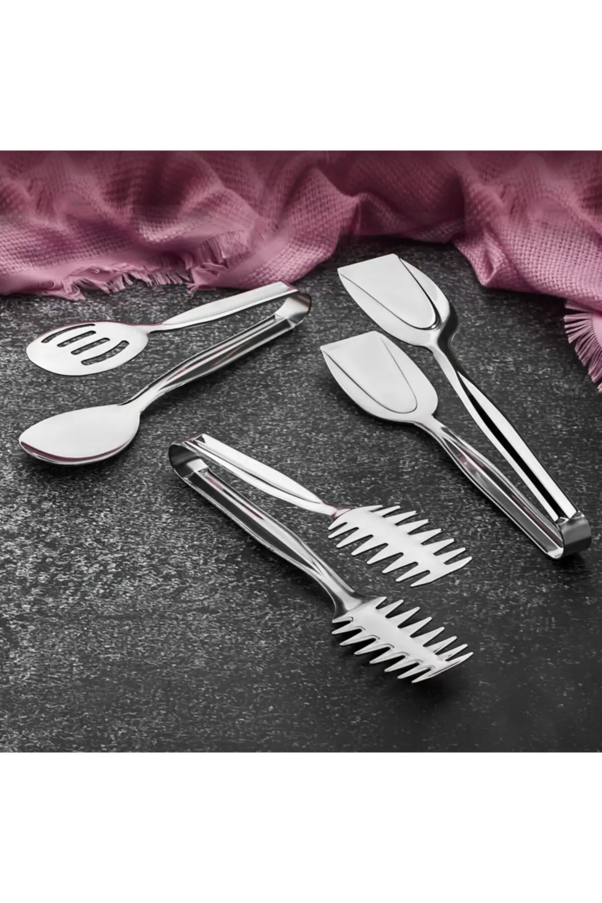 

Stainless Steel Silver 3 Piece Serving Cake Pasta Cake Tongs Set Serving Serving Pasta Cake Salad Cake Tongs Fast shipping