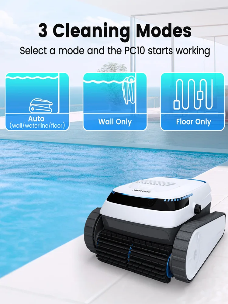 AIRROBO PC10 Robotische Zwembadstofzuiger, 3 Reinigingsmodi, Automatische Randstop, Krachtige Zuigkracht voor Inground & Bovengrondse Zwembaden - afbeelding 2