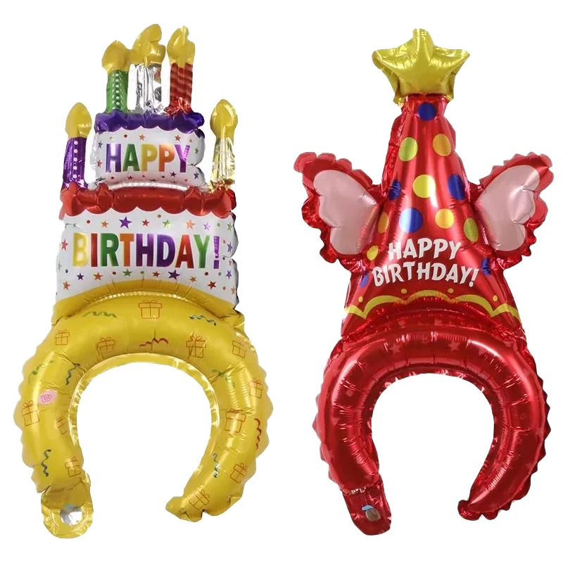 10 PCS / 50 PCS Birthday Cake Headband Balloons Party Birthday Hat Balloons Aluminum Film Balloons Baby Shower Children ' s Toys