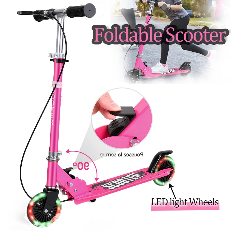 Foldable Scooter Aluminum Alloy 2-8 Year Old Hand Brake Style Foot Pedal Two Wheel Student Scooter Aluminum Alloy LED light