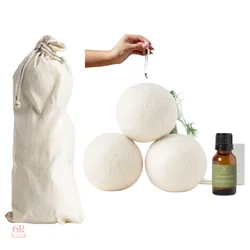 Clothes Dryer 3-piece Wool Natural Softener Drying Ball + Fragrance Set +Pouch