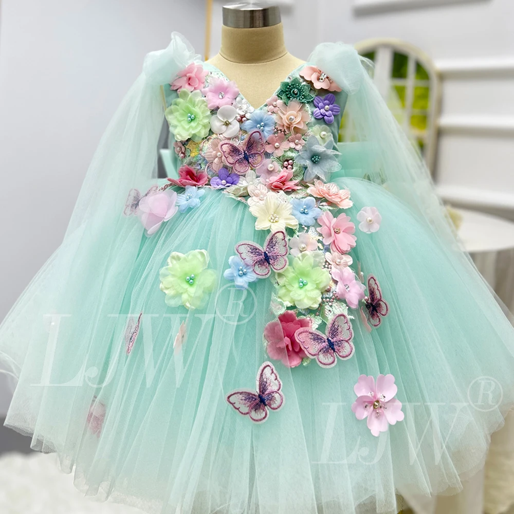 Robe de princesse Lolita à fleurs et perles pour filles, tenue moelleuse avec ailes de papillon, Costume de spectacle pour fête d'anniversaire et de carnaval, nouvelle collection 2025