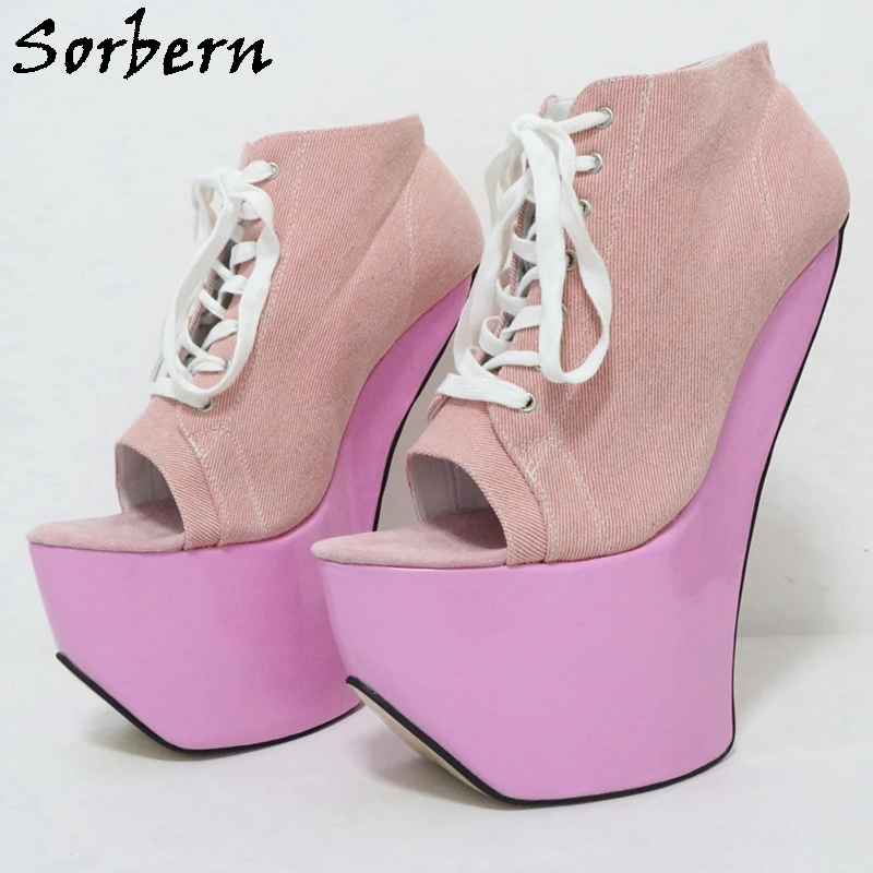 Sorbern Lovely Baby Pink Women Pump Heelless Fetish Platform Shoes No Heels Hoof Sole Drag Queen Cosplay Shoe Unisex Big Size