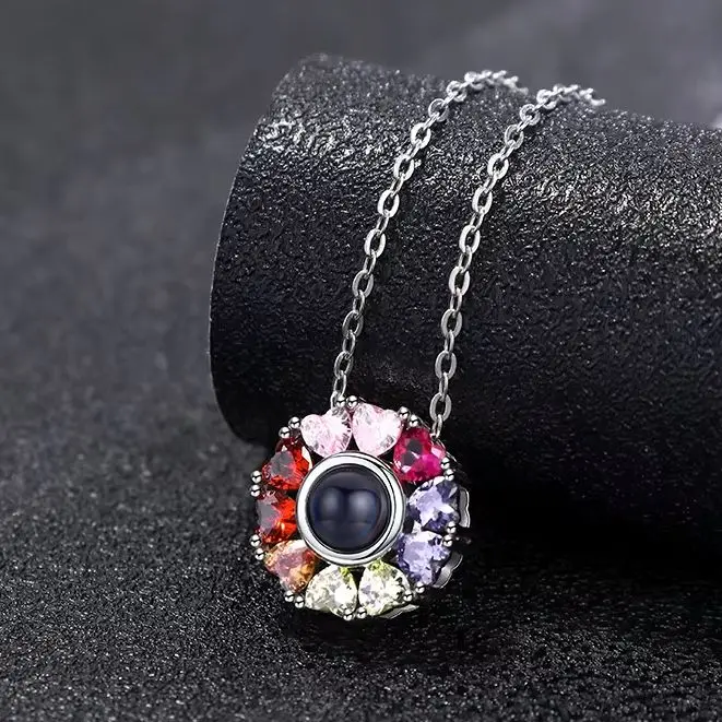 

Personalized Projection Photo Necklace With Zircon Heart Birthstone Custom Picture Memorial Jewelry Keepsake For Lover Family