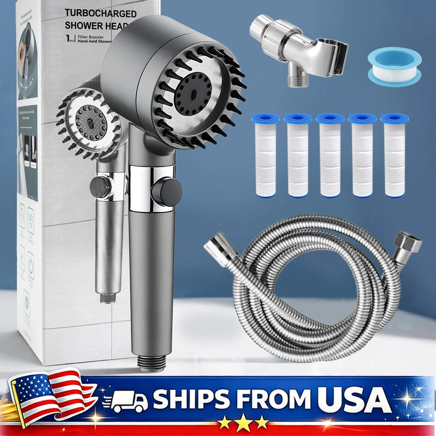 

Душевая лейка высокого давления с фильтром, ручная, 3 режима распыления, с антизасорными форсунками, съемный шланг, для жесткой воды, для ванной комнаты