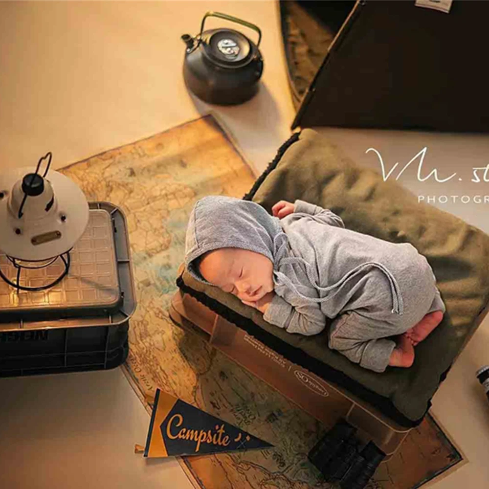 Newborn Photography Props Mini Wigwam Camping Tent Outfits Lights Decorations Set Studio Shooting Photo Props Assist Accessories