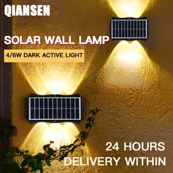 Solar-Lámpara de pared para exteriores, paneles solares impermeables, 4W/6W, luz de jardín de alto brillo, arriba y abajo, para patio trasero, entrada, estacionamiento