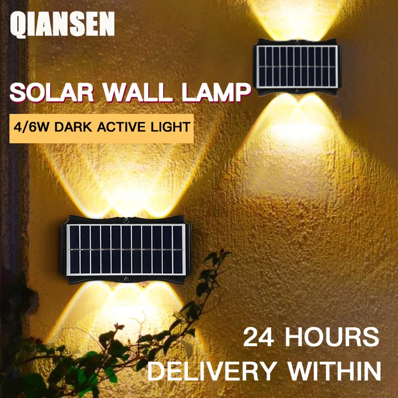 Salor Wall Lamp Waterproof Solar panels Outdoor 4W/6W Garden Light High Brightingness Up and Down for backyard Entrance Parking