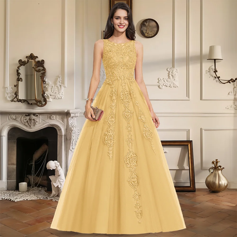 

Luxury Prom Dresses 2025 For Women Ball Gown Princess Evening Wedding Party Dress Floor Length Lace Tulle Scoop Beading Party