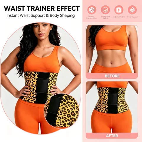 Leopard Print Waist Trainer for Women Double Compression Tummy Control Belt Workout Sweat Waist Cincher Hourglass Body Shaper Weight Loss Shapewear