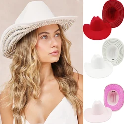 Women's cowboy hat high-end custom accessories white exquisite cowboy fashion shiny pearl rhinestone cowboy hat prom party hat