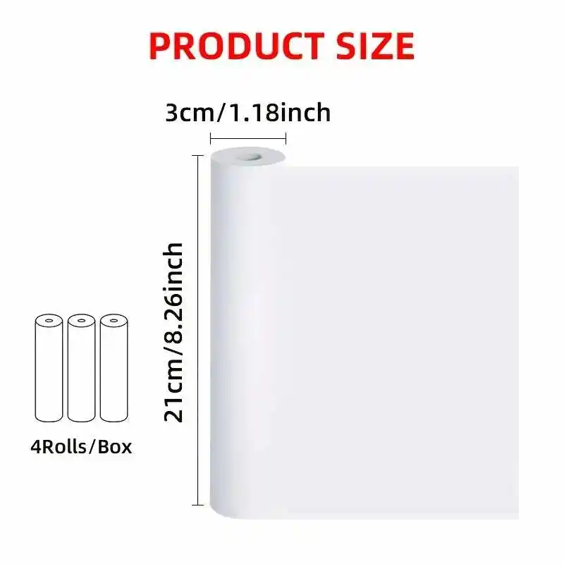 4 rolki papieru termotiskowego A4 Papier półbłyszczący 210 mm odpowiedni do użytku biurowego, szkolnego, domowego, kompatybilny z przenośną drukarką
