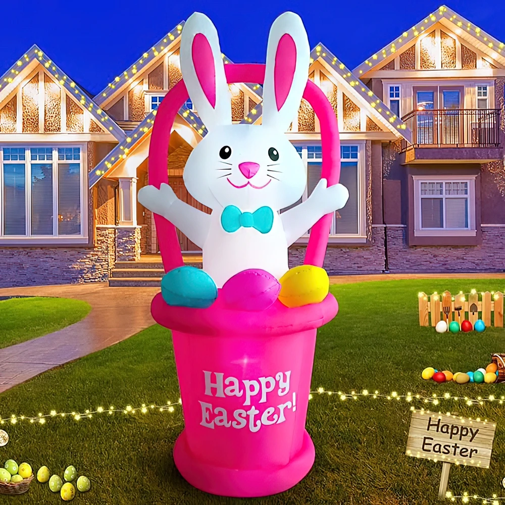 부활절 풍선 장식은 바구니 LED 조명 마당 정원 파티로 부활절 토끼를 날려줍니다