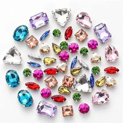 50pcs Glitter Mixed Shape mixed size Sew on Glass Rhinestone white k Claw Crystal Buckle Diy Wedding Decoration Accessories