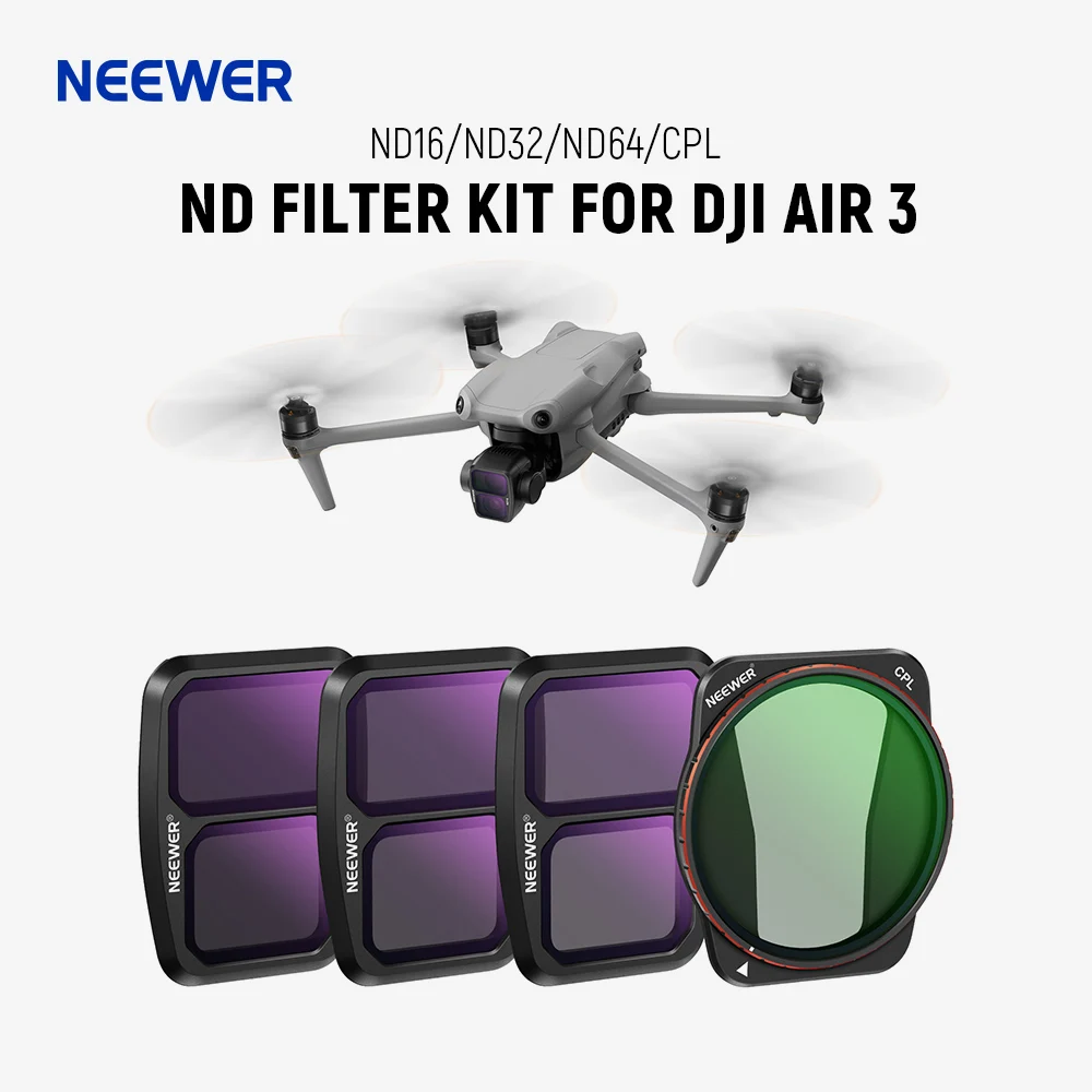 

NEEWER ND & CPL Filter Set Compatible with DJI Air 3, 4 Pack ND16 ND32 ND64 CPL Polarizer Neutral Density Filter Kit,