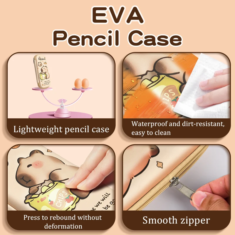 Estuche de lápices 3D Eva Capibara, bolsa de papelería de gran capacidad con dibujos animados, estuche de lápices para estudiantes, suministros escolares, bolsa de papelería