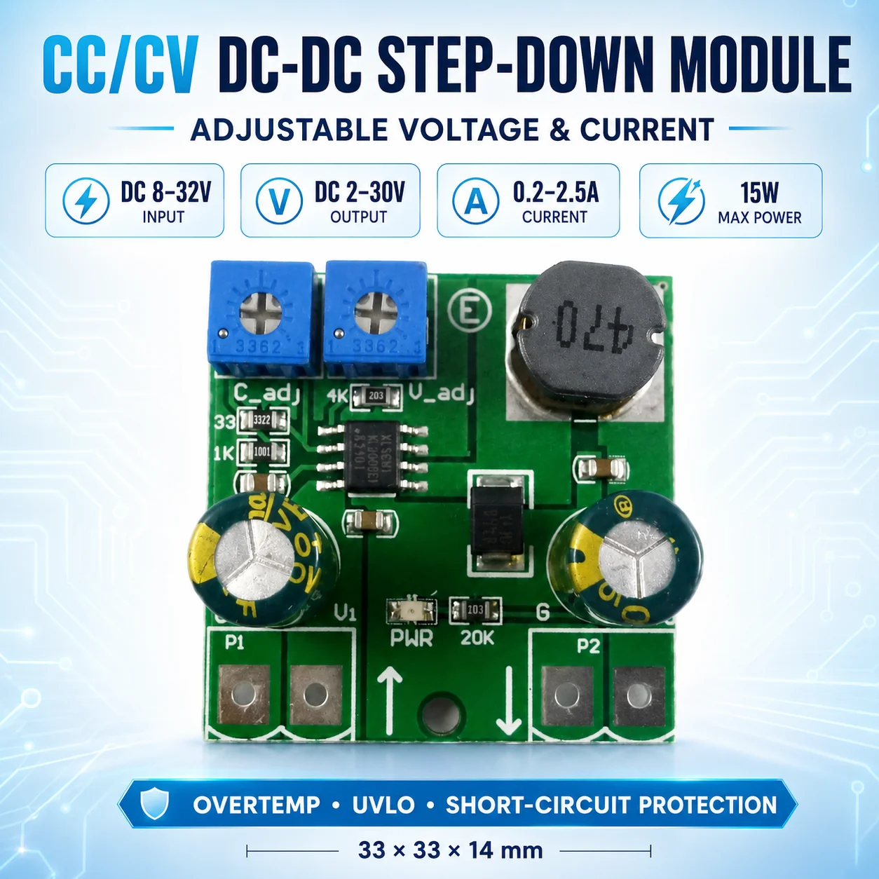 DD3630TA 15W CC CV DC-DC Buck Converter 8-32V to 3.3V 5V 6V 9V 12V Step Down Power Supply Module for LED Motor Speed Control