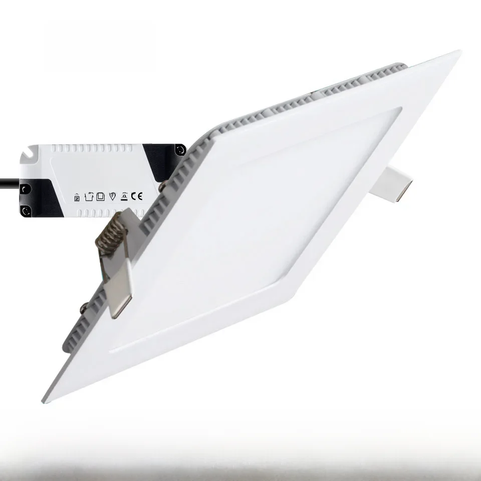 Schlanke LED-Spotleuchten, AC110V, 220 V, LED-Downlight, 3 W/4 W/6 W/9 W/12 W/15 W/18 W, Einbau-LED-Deckenleuchte, quadratisches Panel, LED, weiß, für Zuhause