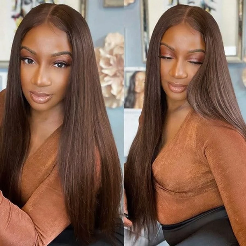 

Straight Lace Front Wigs Chocolate Brown Human Hair Wigs 13x6 Human Hair Transparent Lace Frontal Wigs With Baby Hair For Women