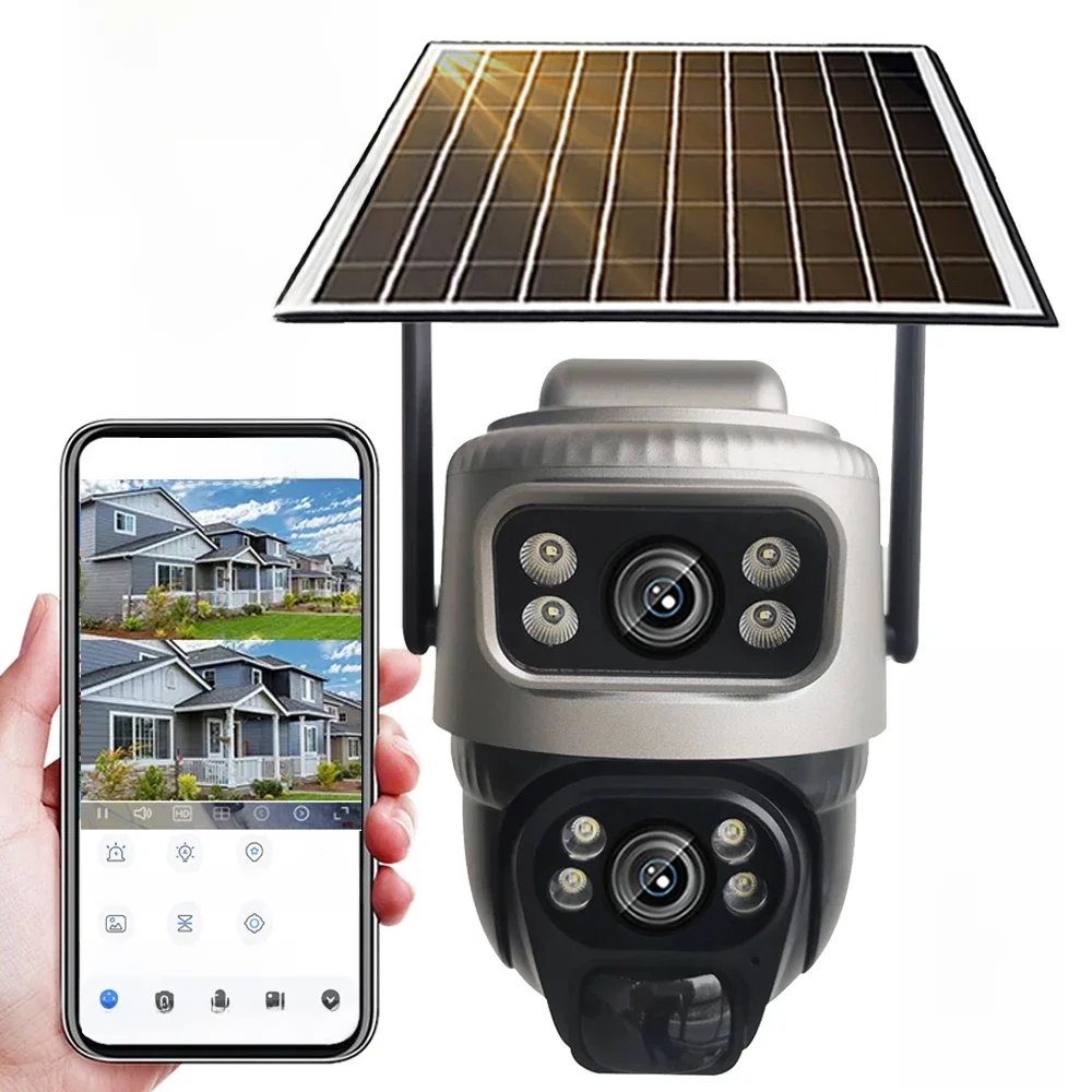 WiFi Solarna kamera IP Zewnętrzna kamera PTZ z podwójnym obiektywem Kamera wideo o niskim poborze mocy Wykrywanie ruchu PIR Ochrona bezpieczeństwa Kamera monitorująca CCTV — zdjęcie 2