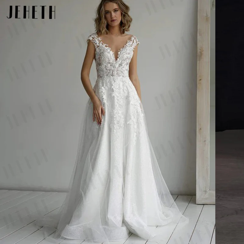 JEHETH Vintage scollo a v splendido pizzo Applique abiti da sposa formale da sposa cresciuto 2024 Vestido De Noival