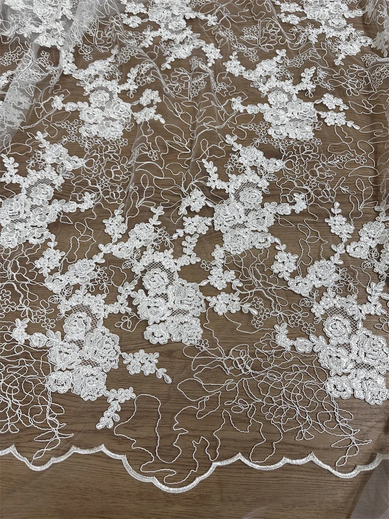 New Cord French Embroidery Off White Bridal Lace High Quality Guipure Wedding Dress Lace Sell By Yard