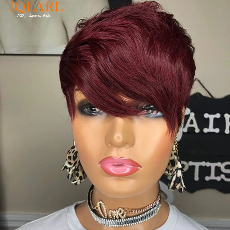 Short Bob Wigs Human Hair Pixie Cut Wigs with Bangs Highlight Blonde Remy Human Hair for Brazilian Afro Women Glueless Wig