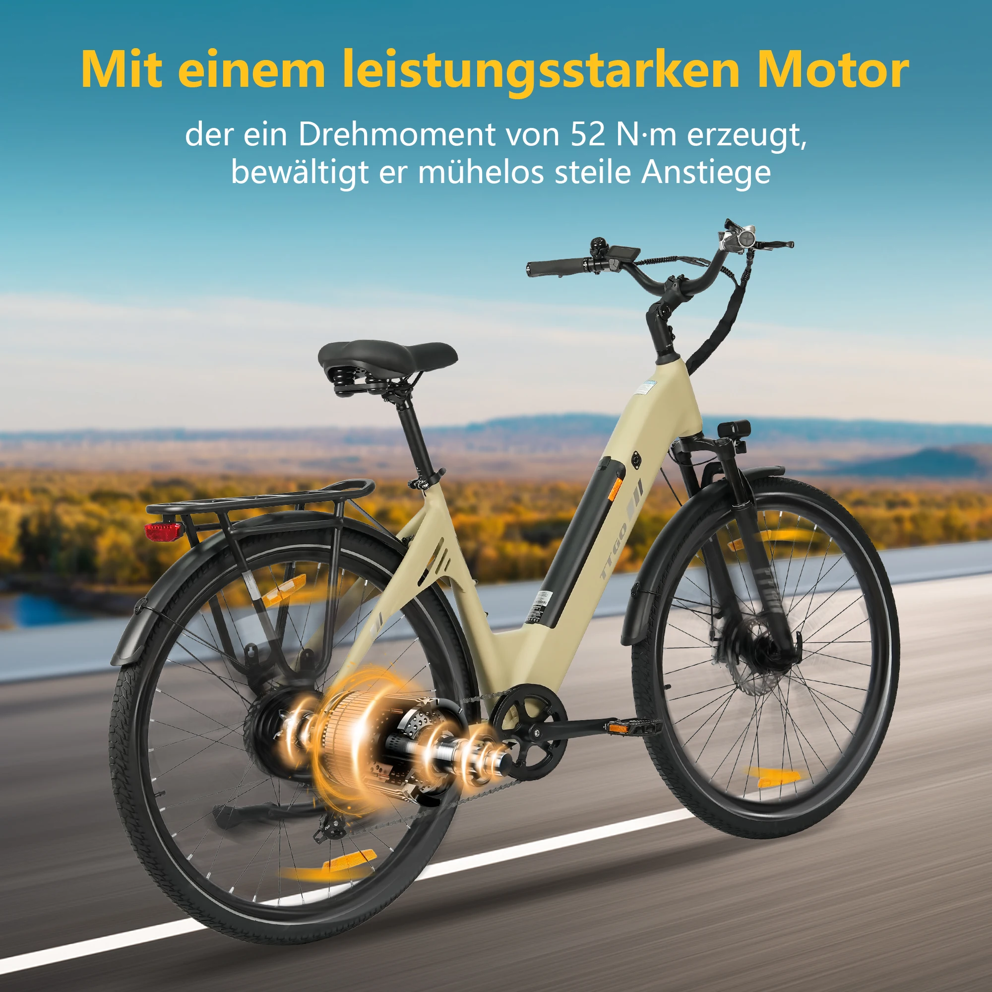 TTGO C3SE City E-bike voor volwassenen, 250W motor, 36V18 Ah accu, dames & heren 28-inch elektrische LCD-fiets, 7-versnellingen, grijze fiets met schijfrem
