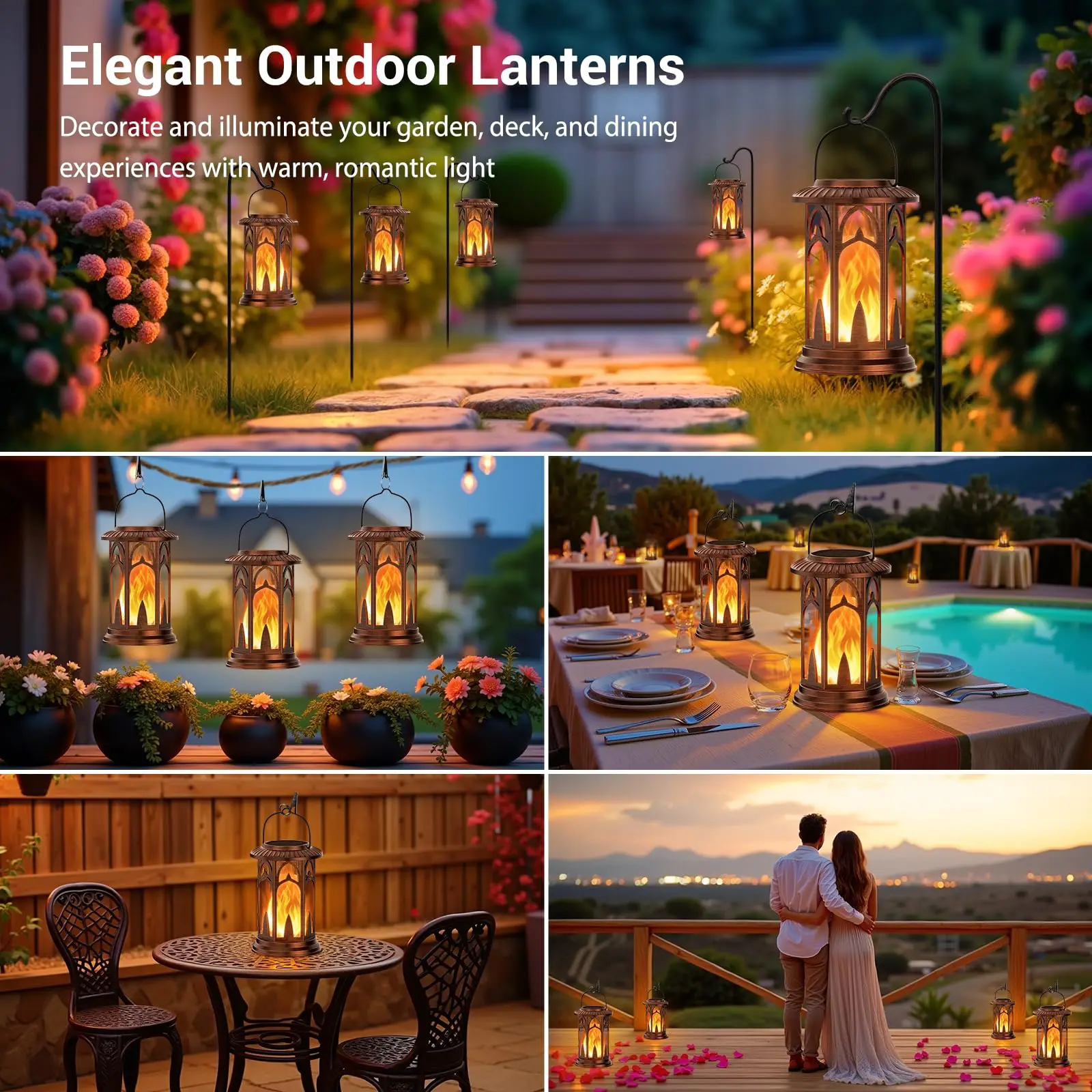 Solar Lantern Outdoor Lights, Upgraded Flickering Flame Solar Lanterns Outdoor Waterproof, Auto ON/Off Lanterns Decorative Outdo
