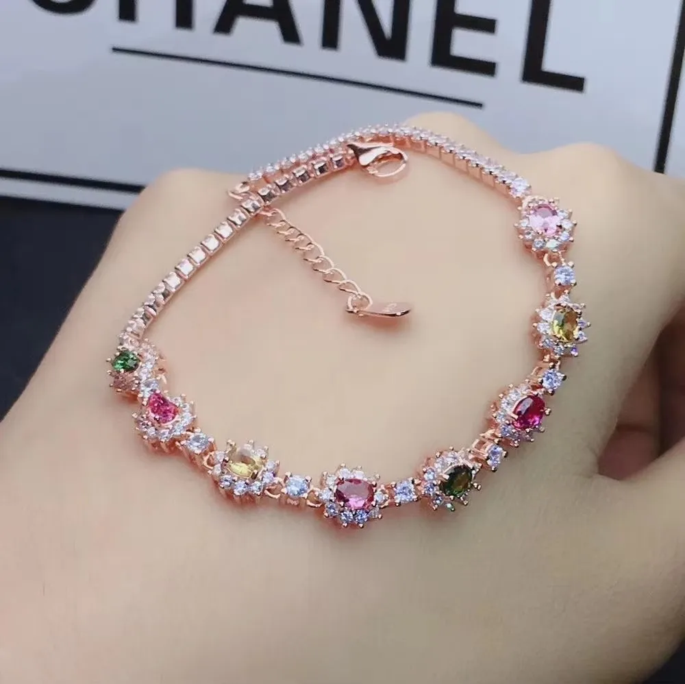 

KJJEAXCMY Fine Jewelry Natural Tourmaline 925 Sterling Silver New Women Gemstone Hand Bracelet for Girlfriend Party Birthday