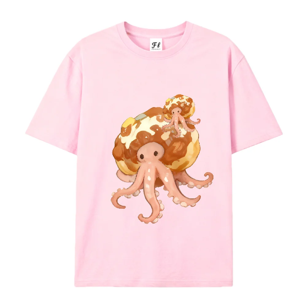 Koszulka z nadrukiem ośmiornicy unisex, oversize, z miękkiej bawełny, z uroczym wzorem ośmiornicy, codzienna bluza z krótkim rękawem, streetwear