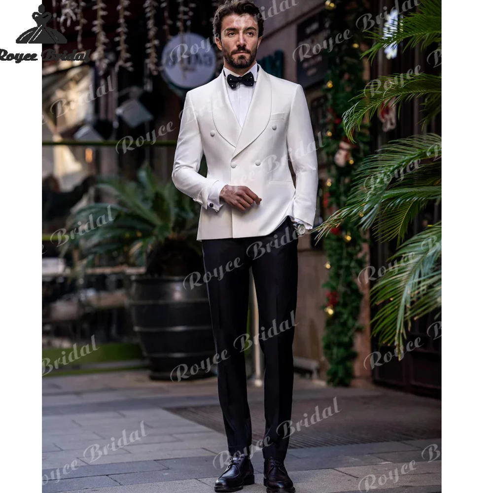 

Мужской белый костюм из двух предметов на свадьбу 2026, двубортный костюм против морщин, без железа, индивидуальный костюм homme mariage