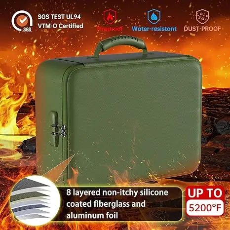 Fireproof File Organizer Hard-Shell Case Fireproof Doc Box with Lock 13 Pocket Accordion File Folder Portable Home Office Travel