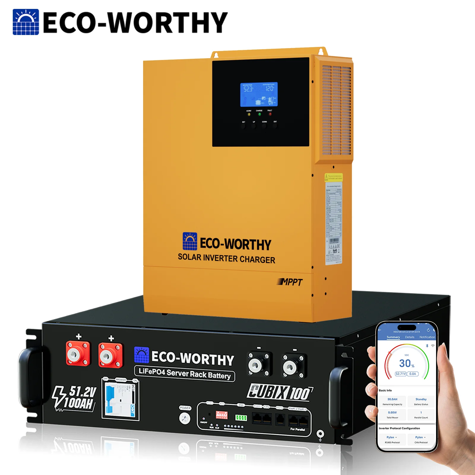ECO-WORTHY Home Backup Power 48V 100Ah LiFePO4+3500W 48V Hybrid Inverter