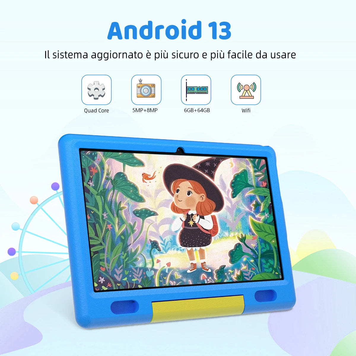 KT1007 Kids Tablet With Shockproof Protective Case 10.1 Inch Quad Core 6GB(2+4) RAM 64GB ROM Android 13 GO 5000mAh Battery Parental Control Max 128GB Expand Pink Blue Children Educational Learning Tablet